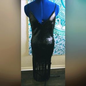 F21 Black sequined fringe dress a la Great Gatsby